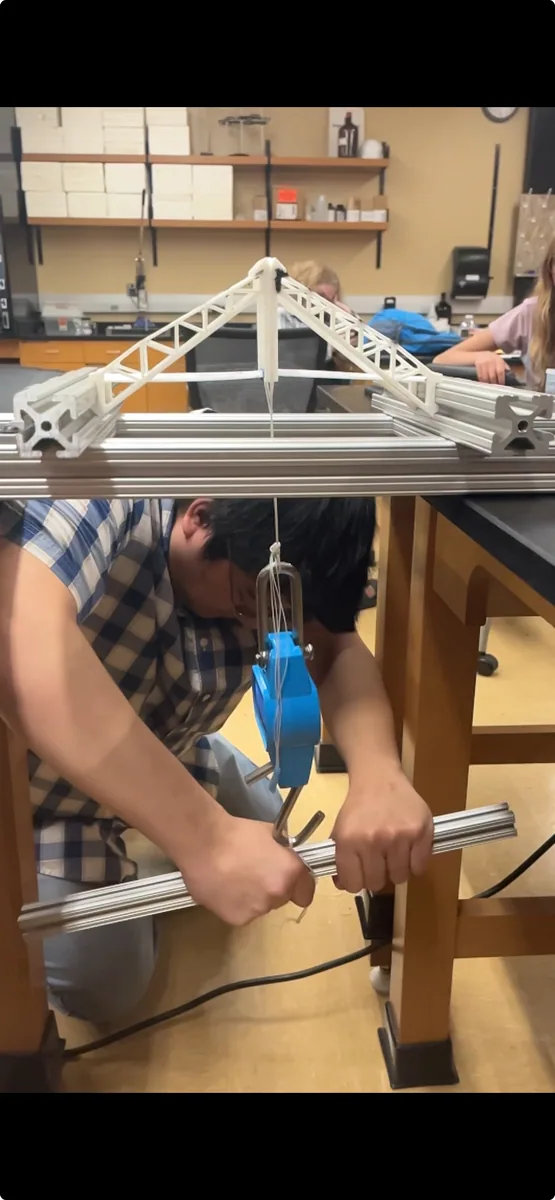 South Dakota Mines bridge prototype under a hanging center load during testing